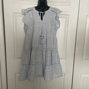 Tantrums Tiered Dress Women L Light Blue Tassel Tie Neck Lace Trim Boho Cottage